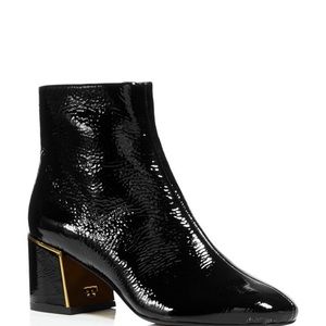 Tory Burch Juliana Black Patent Leather Booties - Size 8M - Luxe Gold Logo Heel